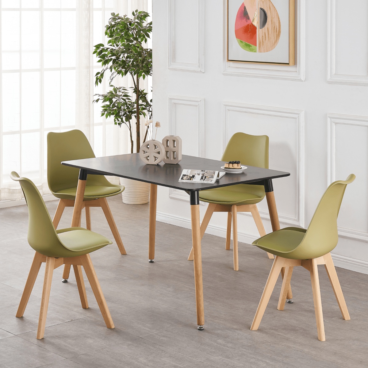 5PCs Dining Set - a Black Halo Dining Table & Set of 4 Lorenzo Tulip chairs with Padded Seat - Joe’s Haven