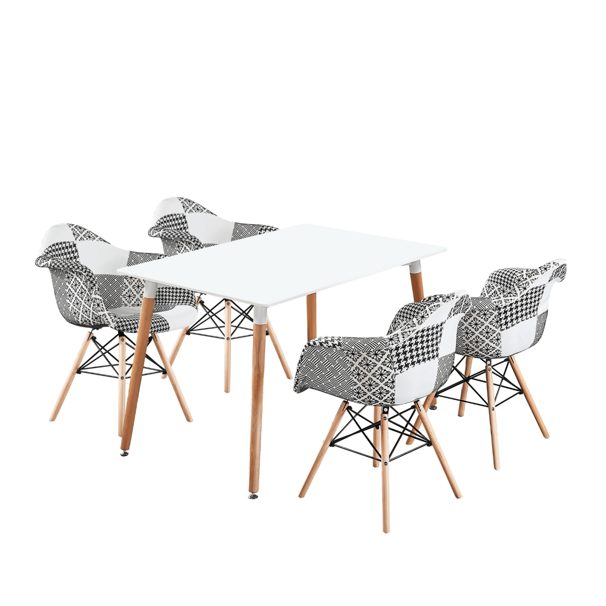 5PCs Dining Set - a White Halo Dining Table & Set of 4 Black/White Patchwork Accent Chairs - Joe’s Haven