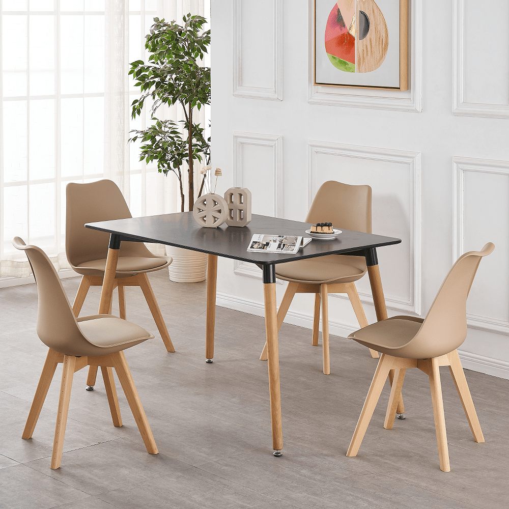 5PCs Dining Set - a Black Halo Dining Table & Set of 4 Lorenzo Tulip chairs with Padded Seat - Joe’s Haven