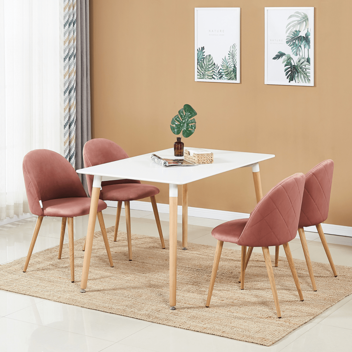 Lucia Halo Dining Set, a Table and Chairs Set of 4, White/Grey - Joe’s Haven
