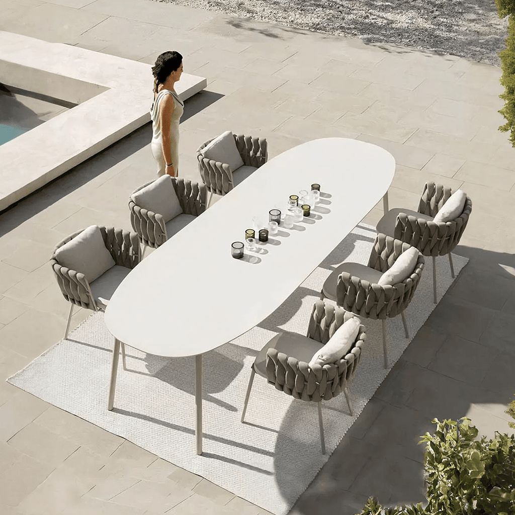 Vallee Rattan Outdoor Dining Table Set, Table With Six Dining Chairs - Joe’s Haven