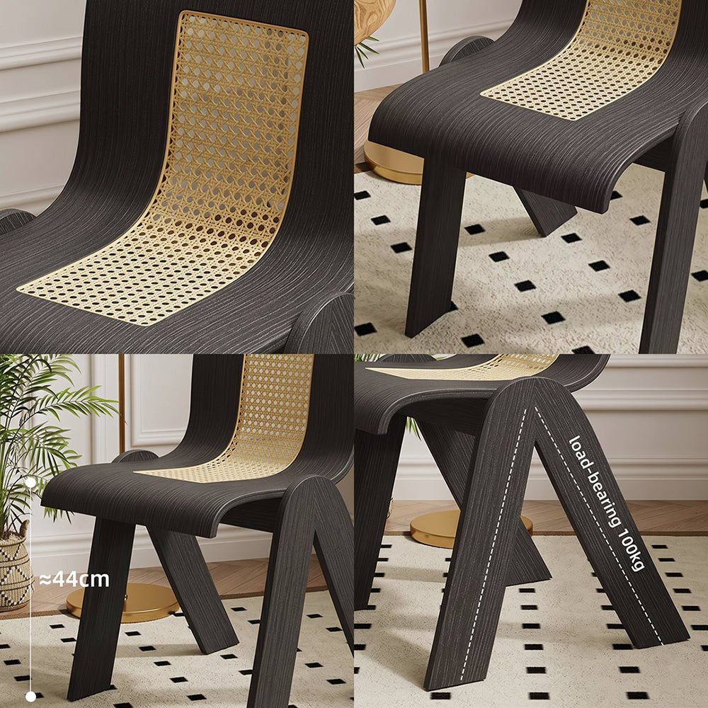 Verna Curve Dining Chair, Black & Rattan - Joe’s Haven