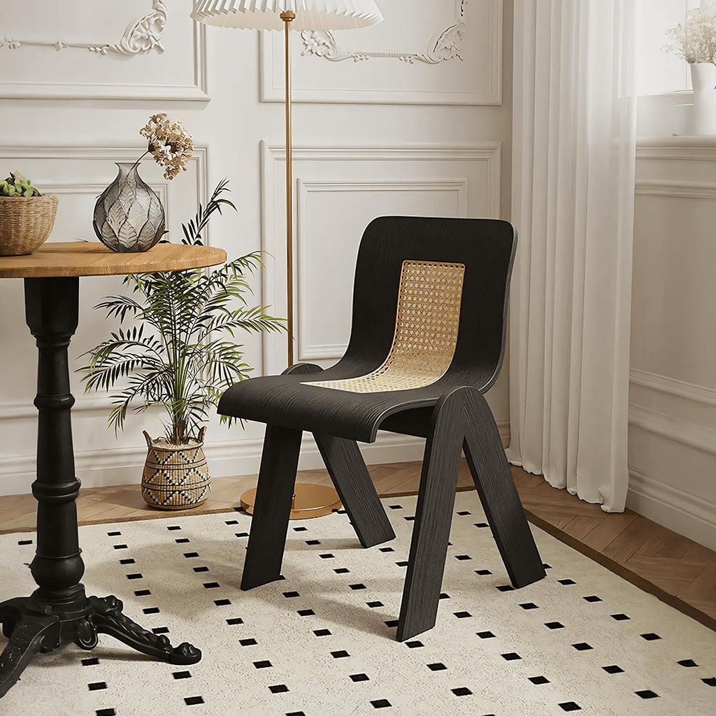 Verna Curve Dining Chair, Black & Rattan - Joe’s Haven