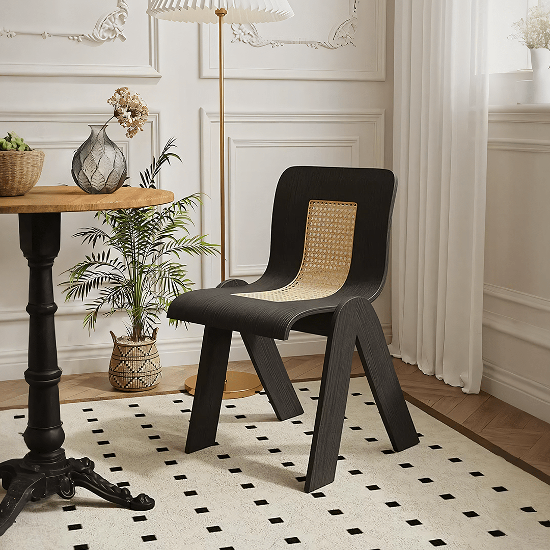 Verna Curve Dining Chair, Black & Rattan - Joe’s Haven