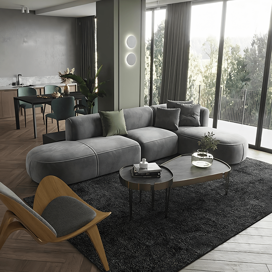 FIN Four Seater Sofa, Four Seater Corner Sofa, Grey Velvet - Joe’s Haven