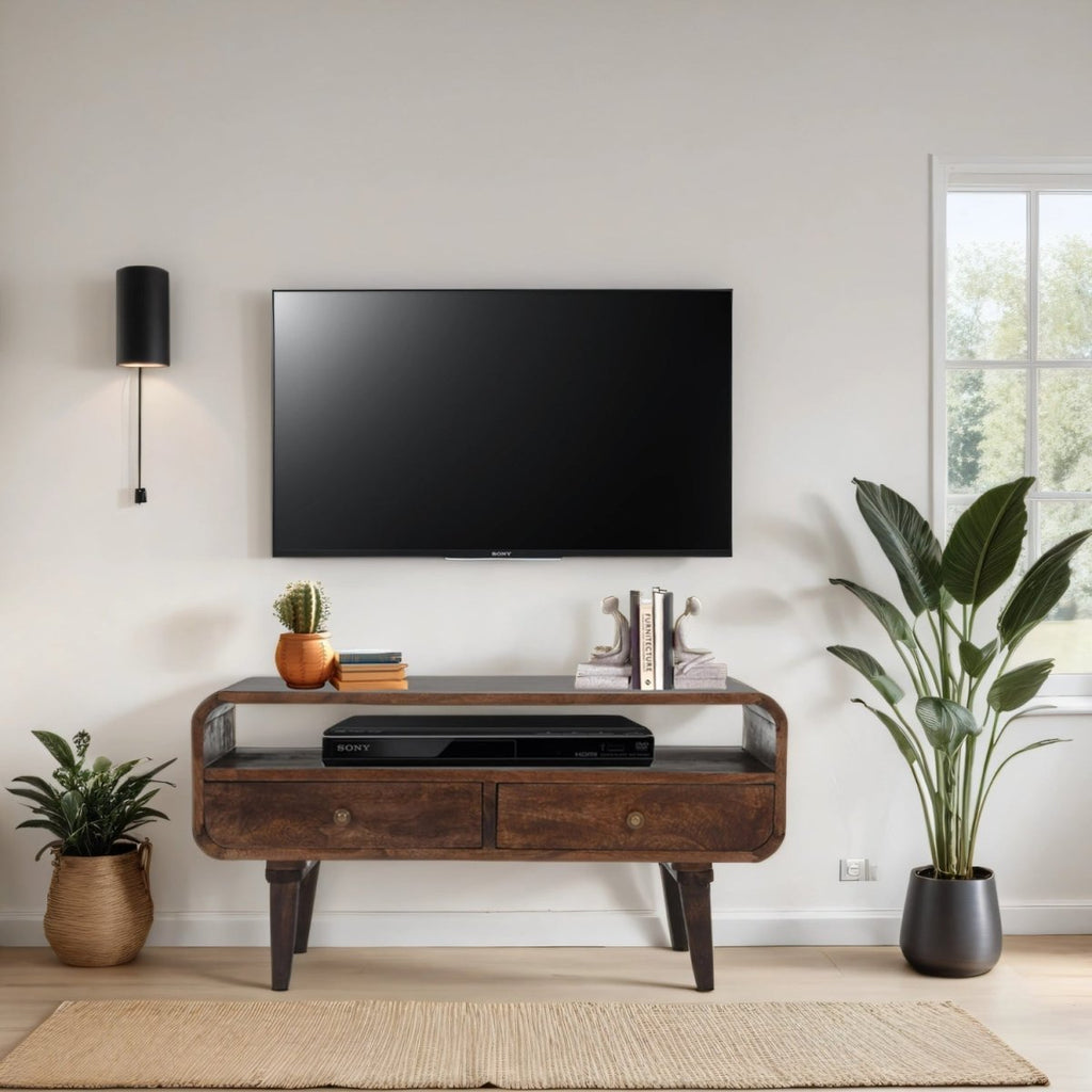 Franklin Dark Mango Wood TV Stand with 2 Drawers - Joe’s Haven