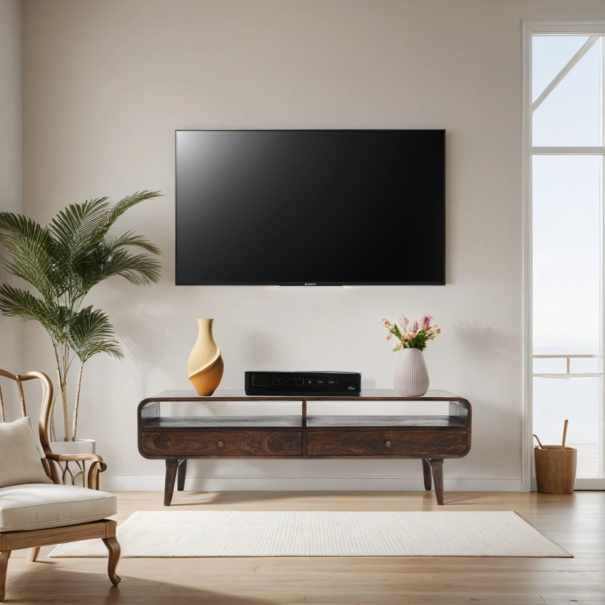 Franklin Dark Mango Wood Large TV Stand with 2 Drawers - Joe’s Haven