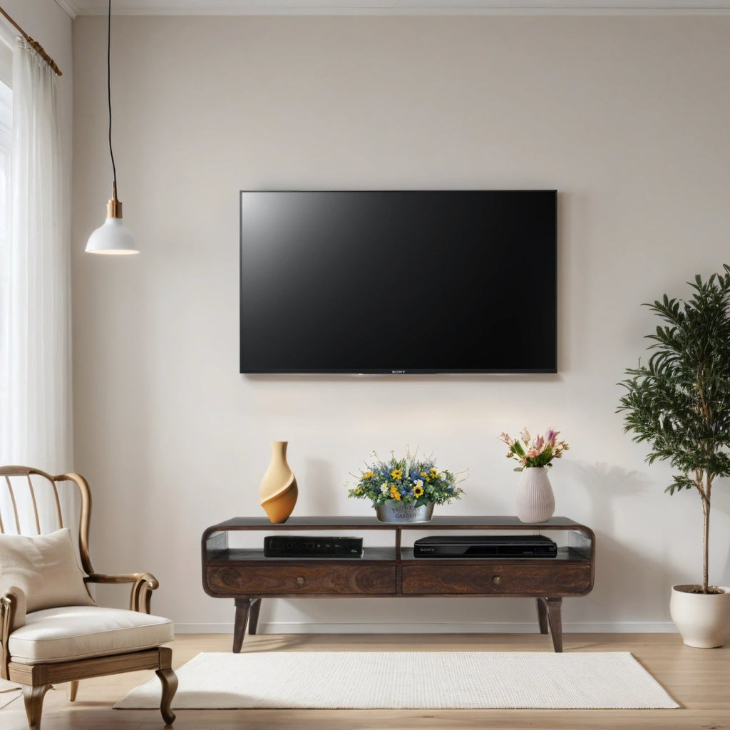 Franklin Dark Mango Wood Large TV Stand with 2 Drawers - Joe’s Haven