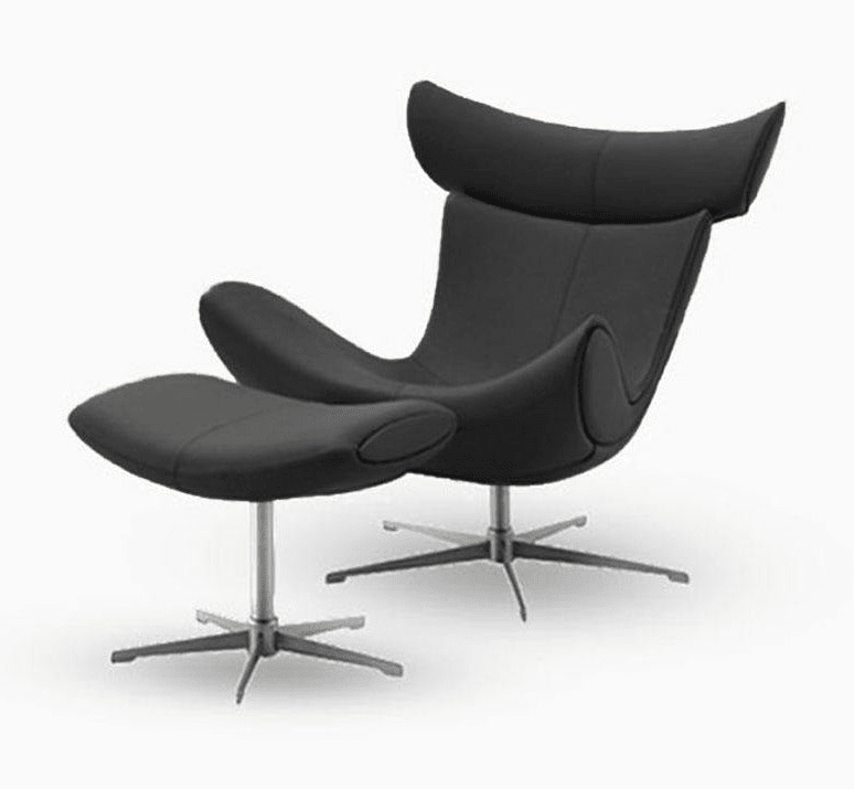 Imola Chair And Ottoman, Star Legs & Black Leather - Joe’s Haven