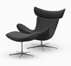 Imola Chair And Ottoman, Star Legs & Black Leather - Joe’s Haven