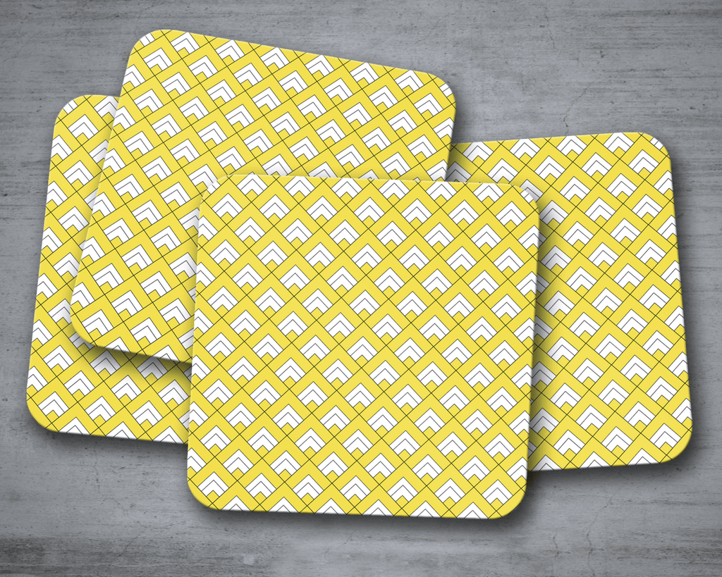 Yellow and White Geometric Tiles Design Coasters, Table Decor Drinks Mat - Joe’s Haven