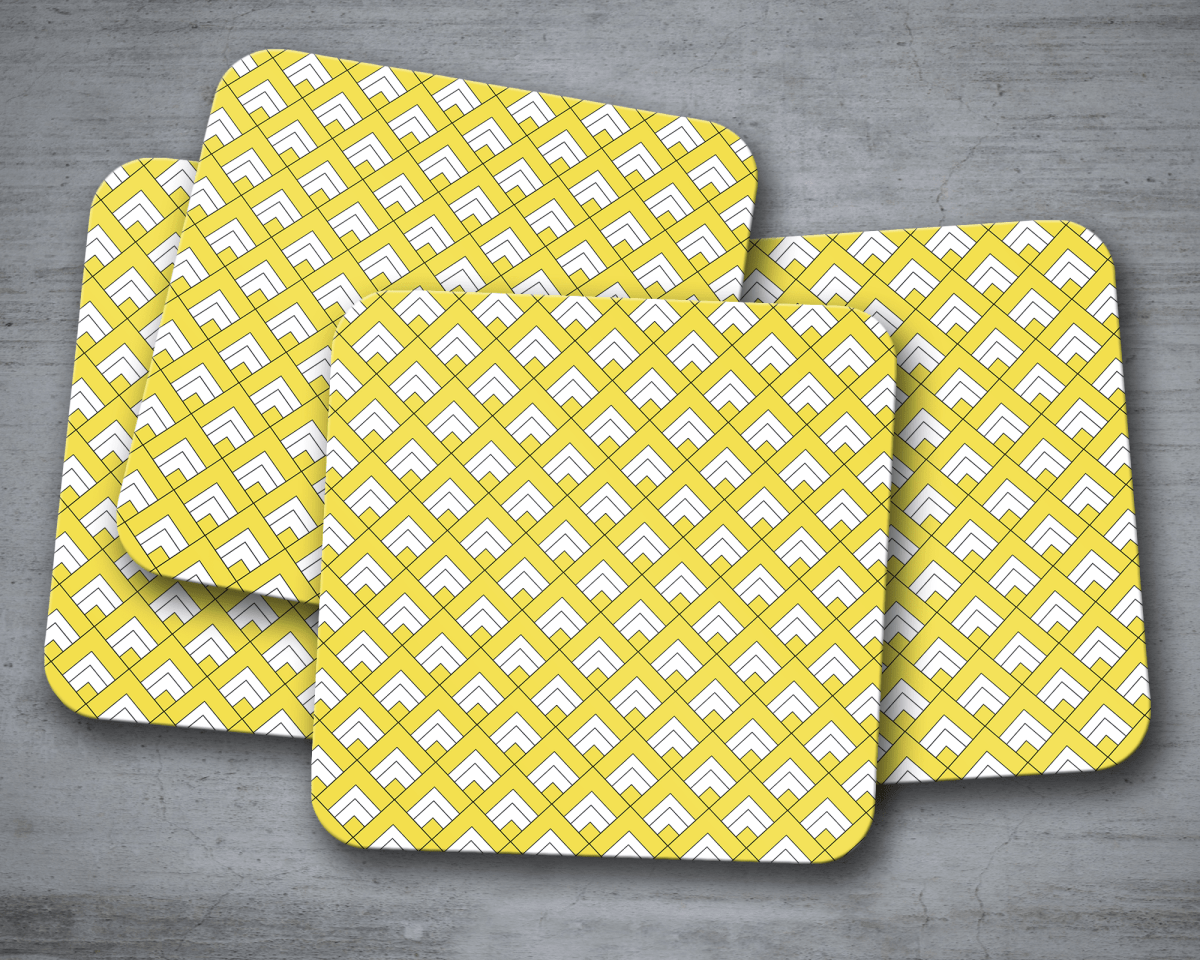 Yellow and White Geometric Tiles Design Coasters, Table Decor Drinks Mat - Joe’s Haven