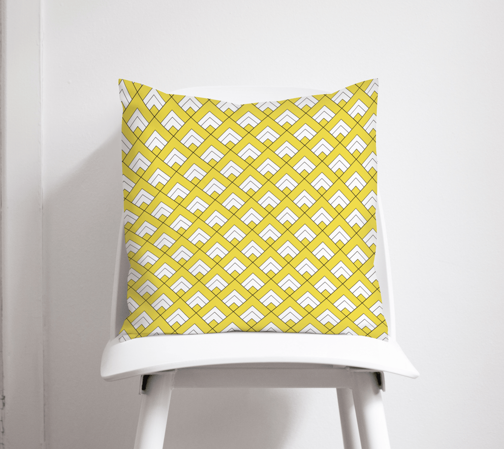 Yellow and White Geometric Tiles Design Cushion, Throw Pillow - Joe’s Haven
