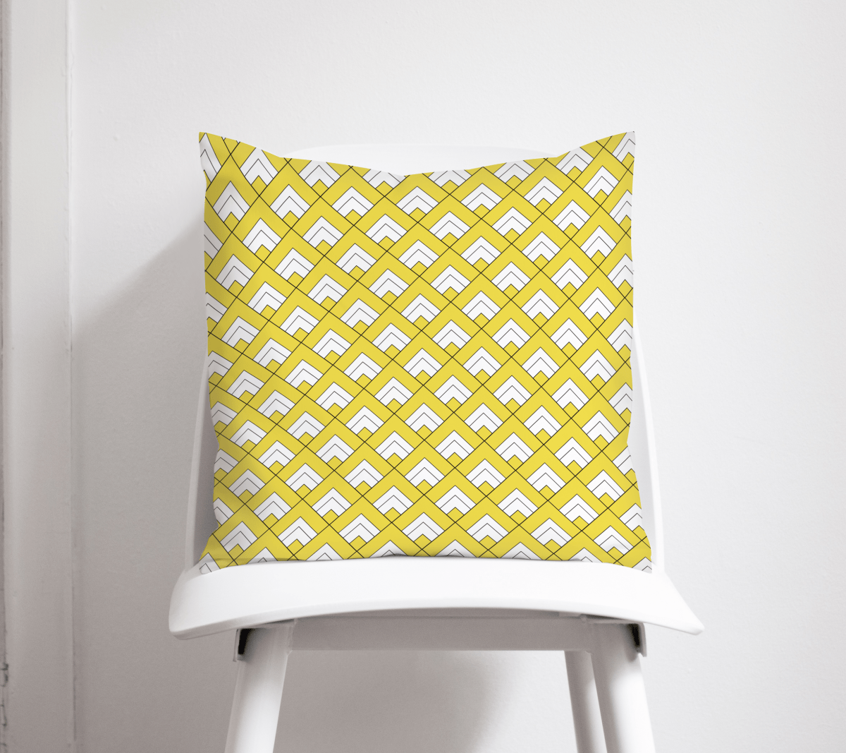 Yellow and White Geometric Tiles Design Cushion, Throw Pillow - Joe’s Haven