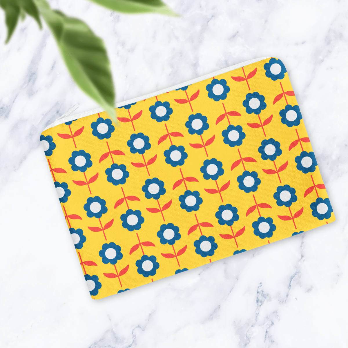 Bright Yellow Retro Flowers Make Up Bag - Joe’s Haven