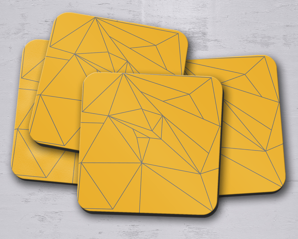 Yellow and Grey Lines Contemporary Coasters, Table Decor Drinks Mat - Joe’s Haven