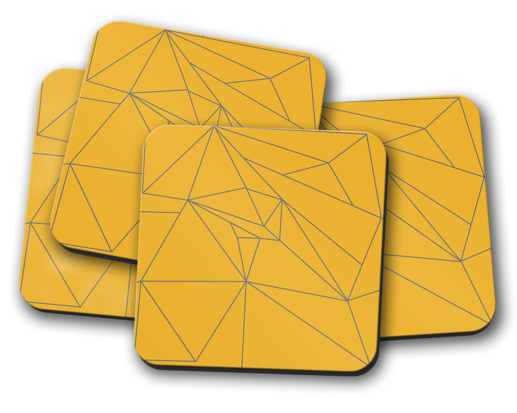 Yellow and Grey Lines Contemporary Coasters, Table Decor Drinks Mat - Joe’s Haven