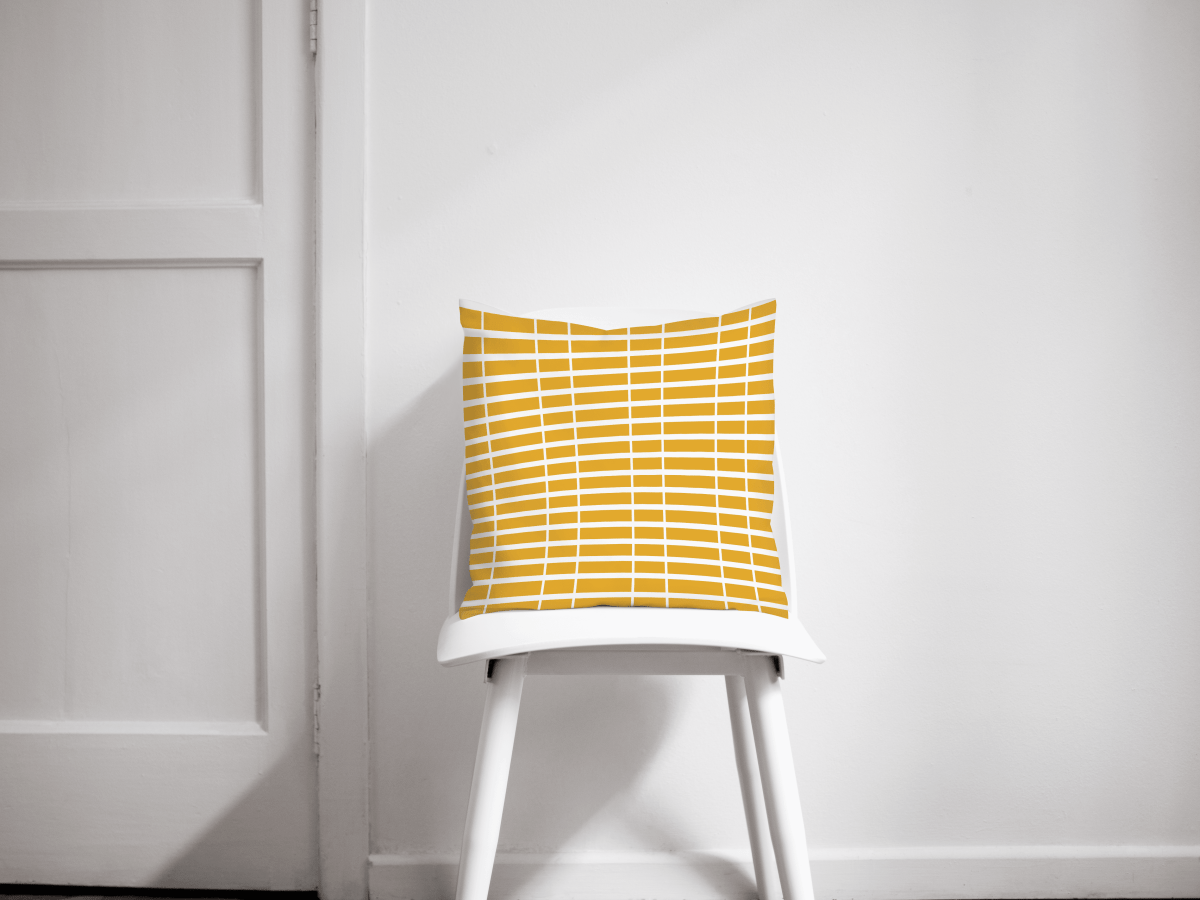 Yellow Cushion with a White Striped Lines Geometric Design, Throw Pillow - Joe’s Haven