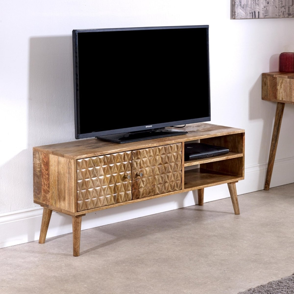 Marlow Light Mango Wood TV Stand with 2 Doors & 2 Shelves - Joe’s Haven