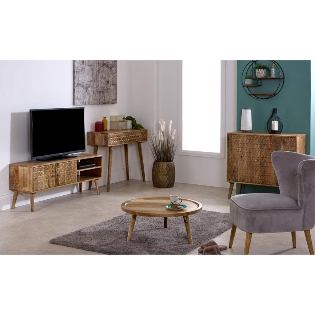 Marlow Light Mango Wood TV Stand with 2 Doors & 2 Shelves - Joe’s Haven
