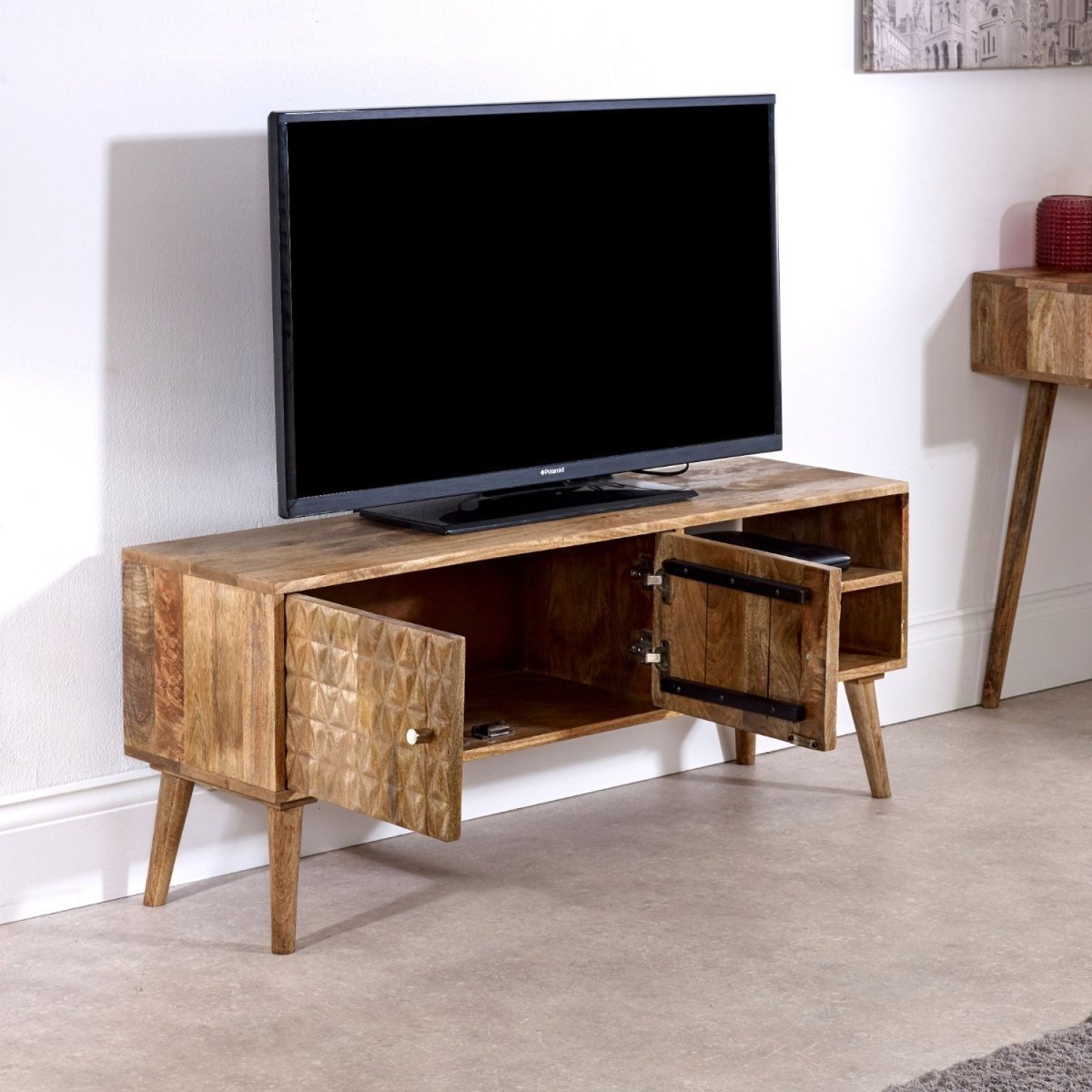 Marlow Light Mango Wood TV Stand with 2 Doors & 2 Shelves - Joe’s Haven