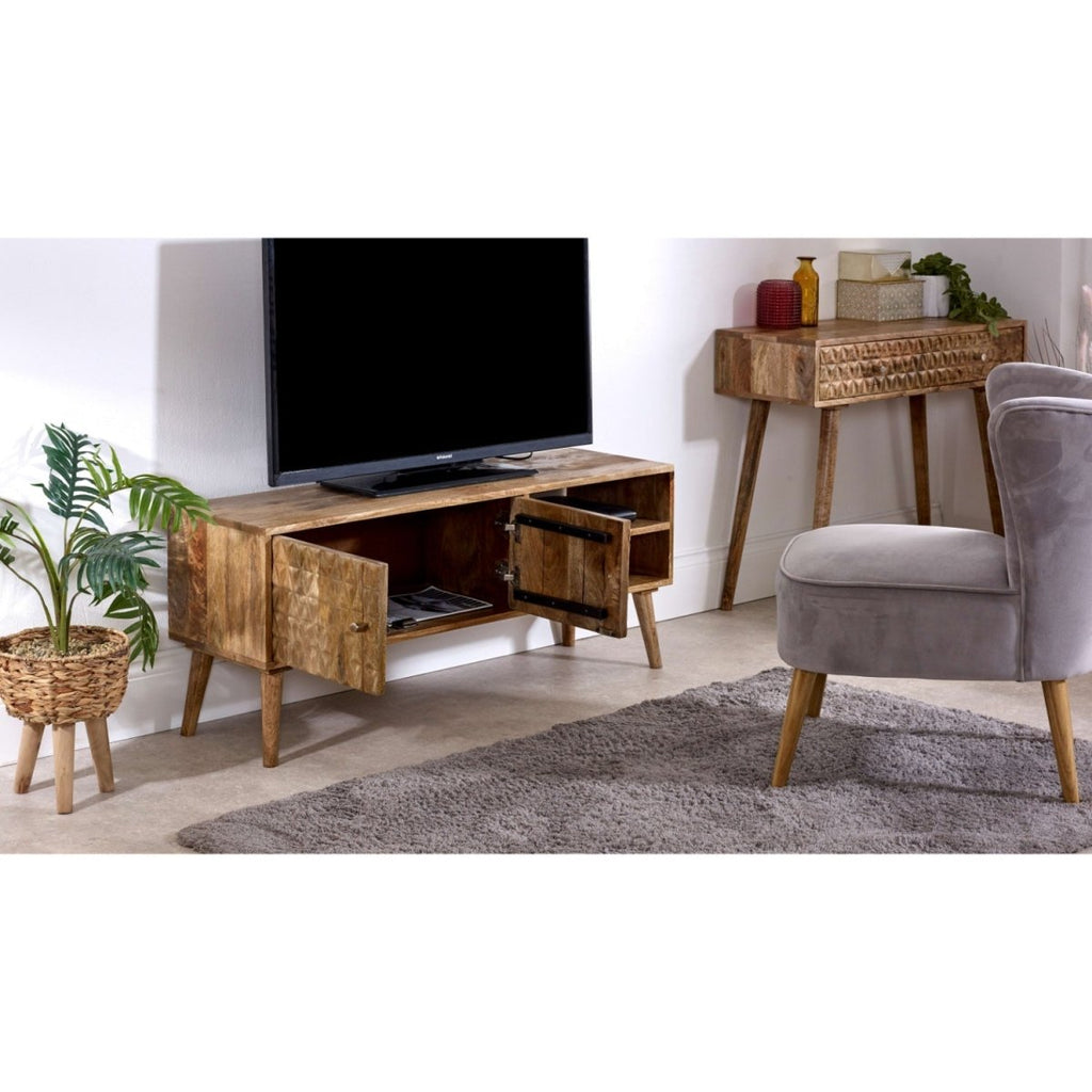 Marlow Light Mango Wood TV Stand with 2 Doors & 2 Shelves - Joe’s Haven