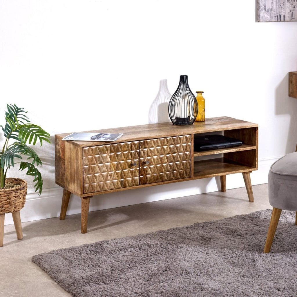 Marlow Light Mango Wood TV Stand with 2 Doors & 2 Shelves - Joe’s Haven