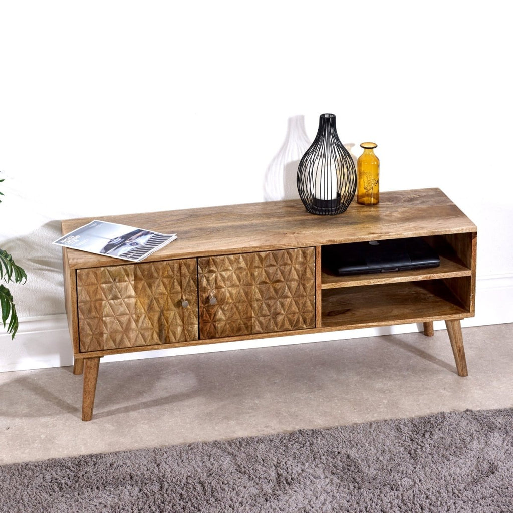 Marlow Light Mango Wood TV Stand with 2 Doors & 2 Shelves - Joe’s Haven