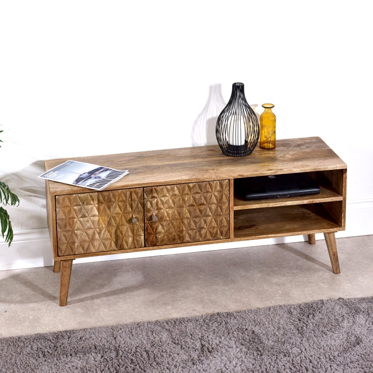 Marlow Light Mango Wood TV Stand with 2 Doors & 2 Shelves - Joe’s Haven
