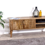 Marlow Light Mango Wood TV Stand with 2 Doors & 2 Shelves - Joe’s Haven