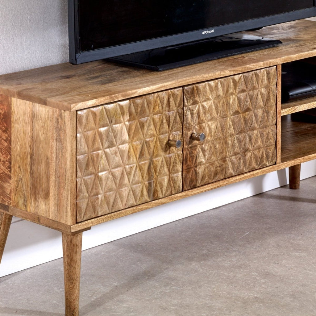 Marlow Light Mango Wood TV Stand with 2 Doors & 2 Shelves - Joe’s Haven