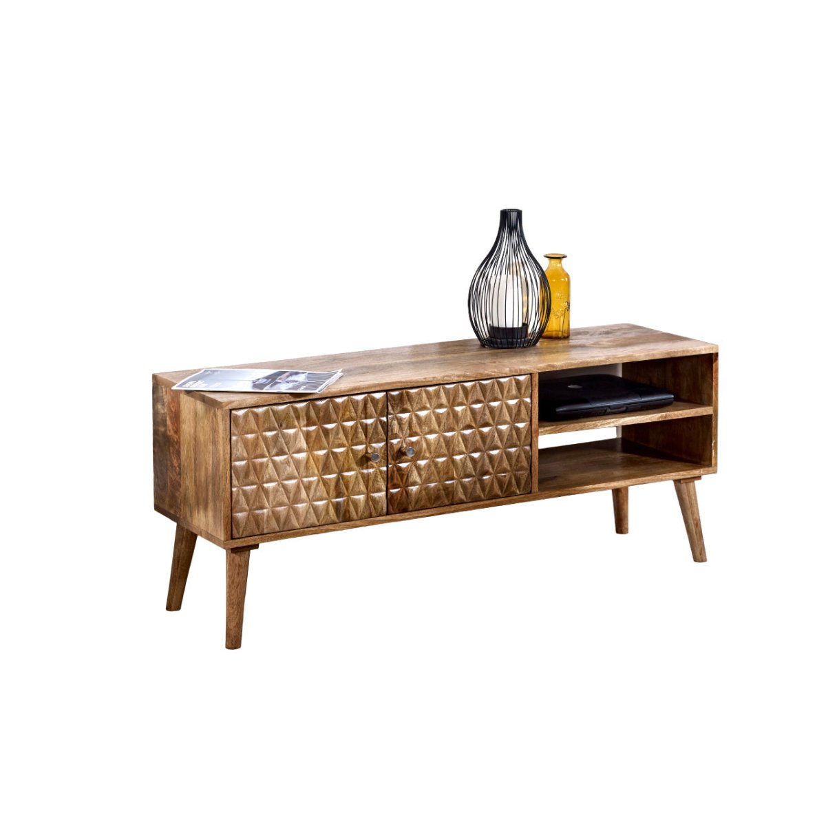 Marlow Light Mango Wood TV Stand with 2 Doors & 2 Shelves - Joe’s Haven