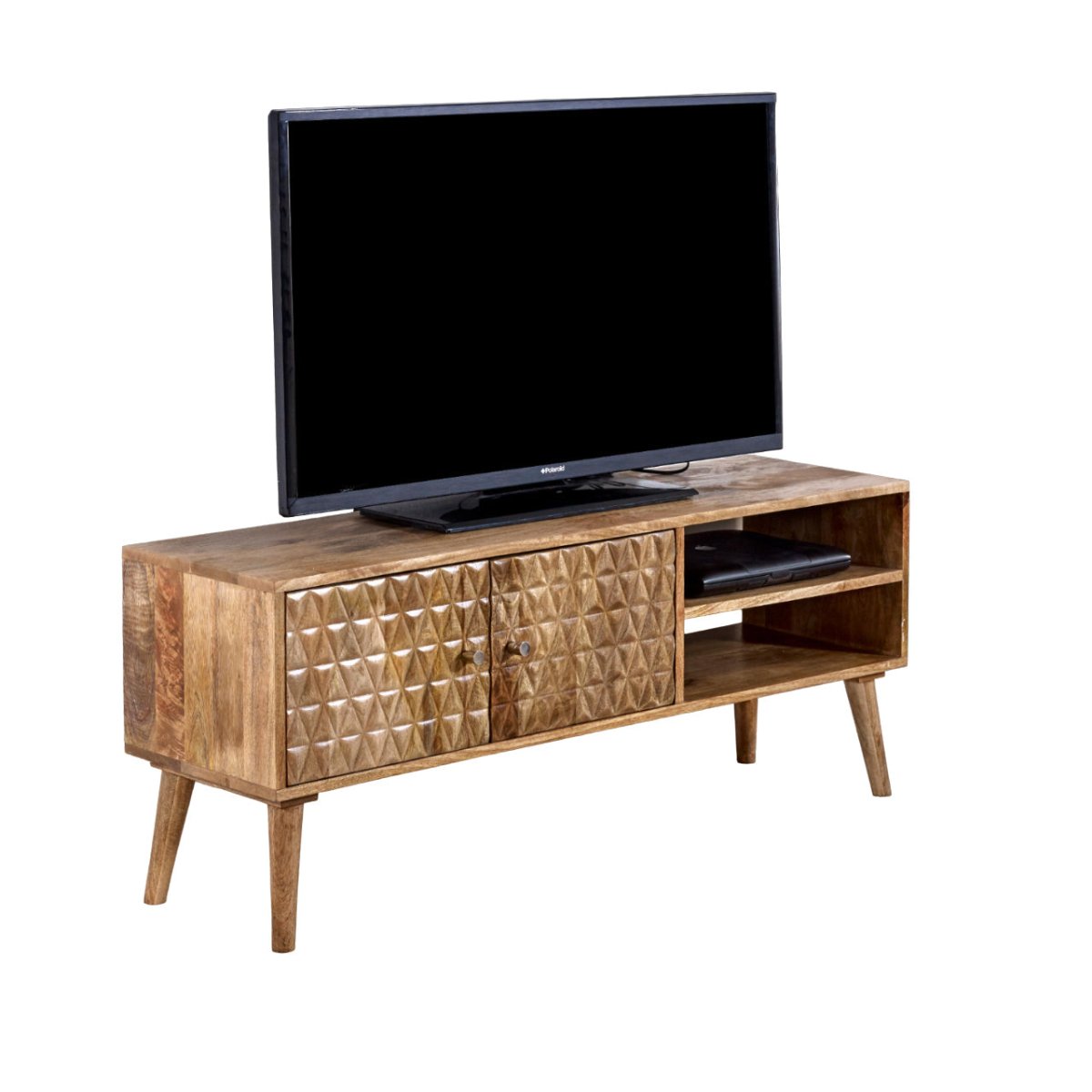 Marlow Light Mango Wood TV Stand with 2 Doors & 2 Shelves - Joe’s Haven