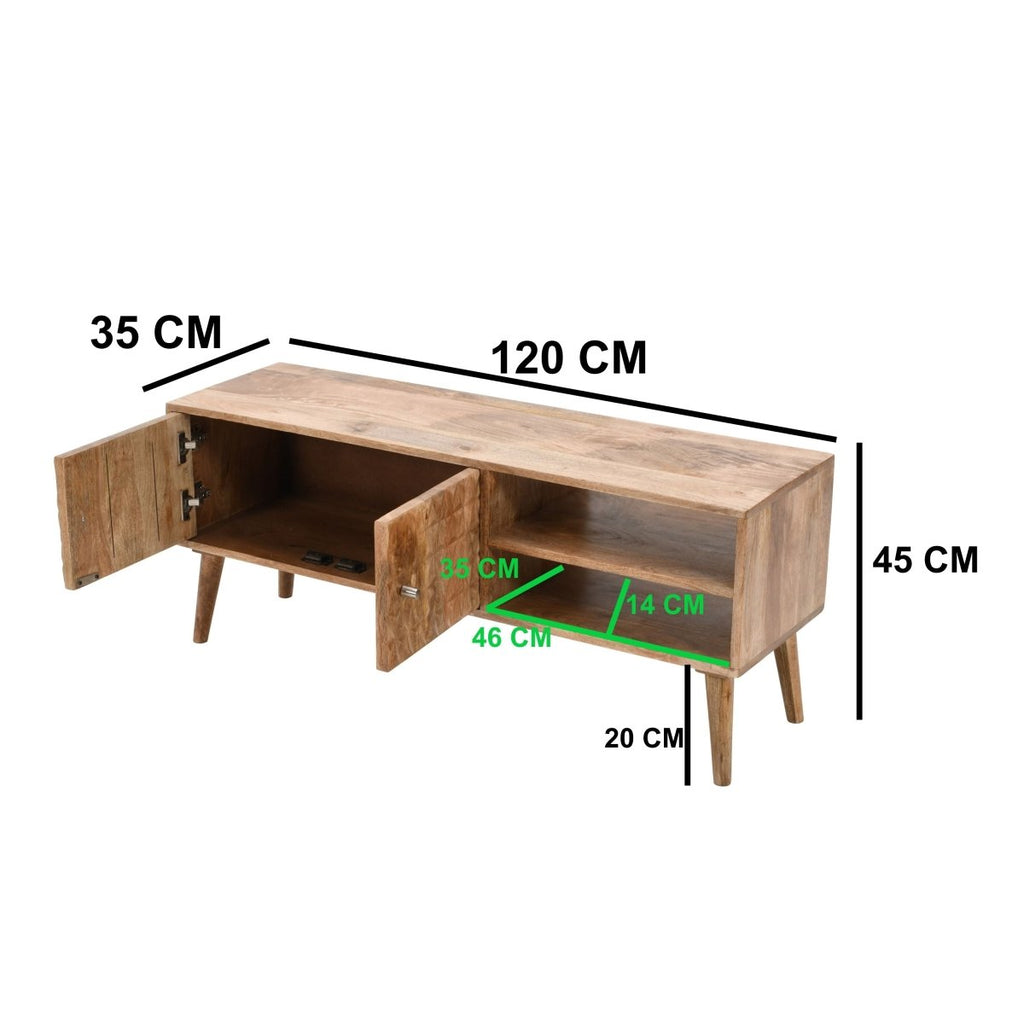Marlow Light Mango Wood TV Stand with 2 Doors & 2 Shelves - Joe’s Haven