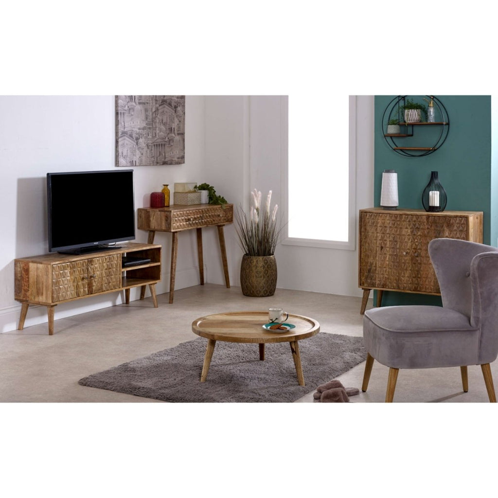 Marlow Light Mango Wood Round Low Coffee Table - Joe’s Haven