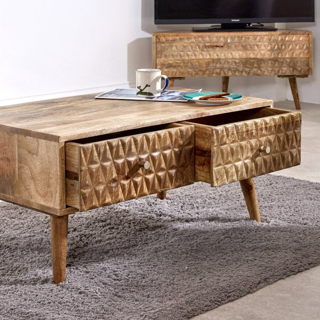 Marlow Light Mango Wood Coffee Table with 2 Drawers - Joe’s Haven