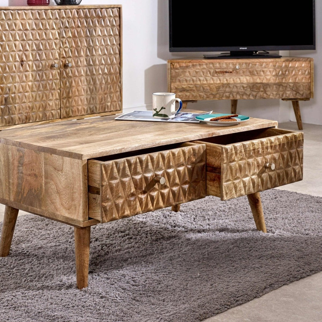 Marlow Light Mango Wood Coffee Table with 2 Drawers - Joe’s Haven