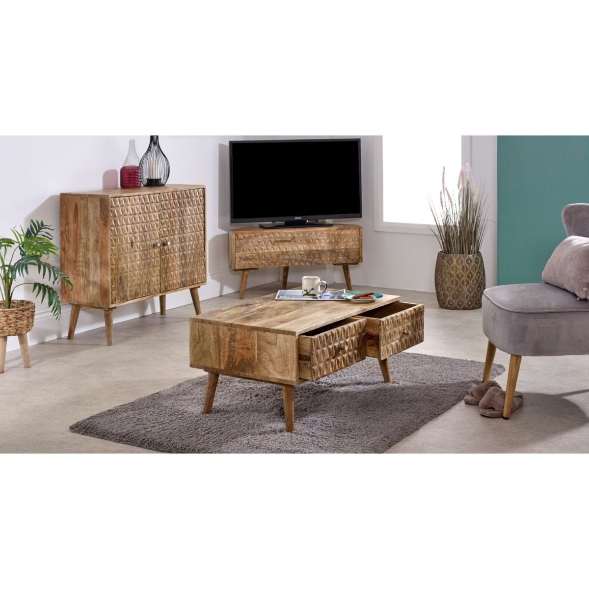 Marlow Light Mango Wood Coffee Table with 2 Drawers - Joe’s Haven