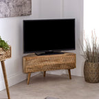 Marlow Light Mango Wood Corner TV Stand - Joe’s Haven