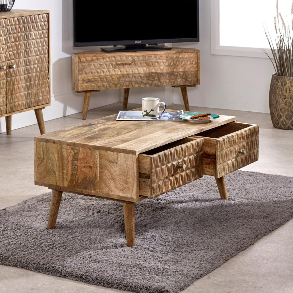 Marlow Light Mango Wood Corner TV Stand - Joe’s Haven
