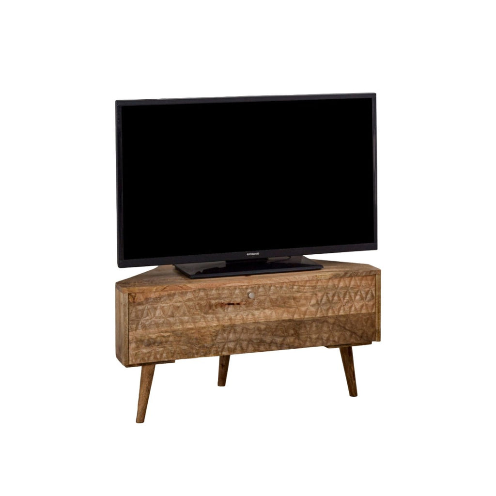 Marlow Light Mango Wood Corner TV Stand - Joe’s Haven