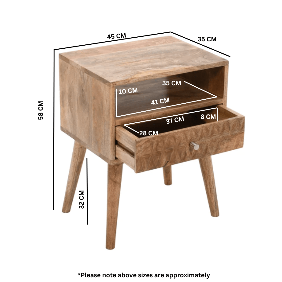 Marlow Light Mango Wood Bedside Table with 1 Drawer & Open Slot - Joe’s Haven