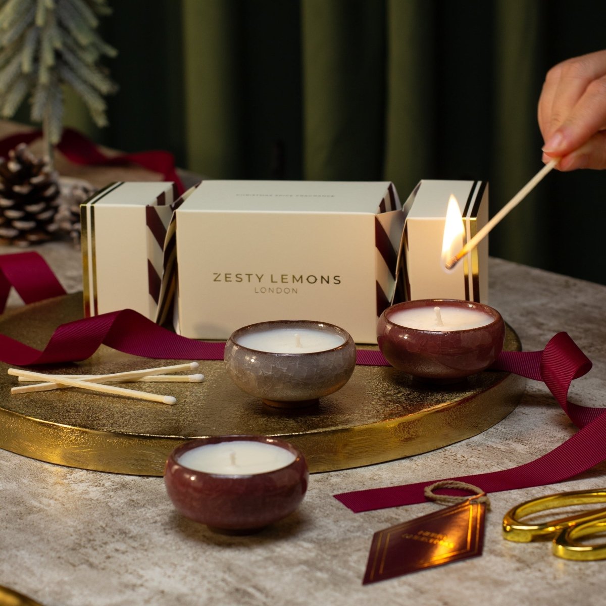 Under the Tree: Burgundy Tea Light Cracker (Box of 3) - Spiced Clementine - Joe’s Haven