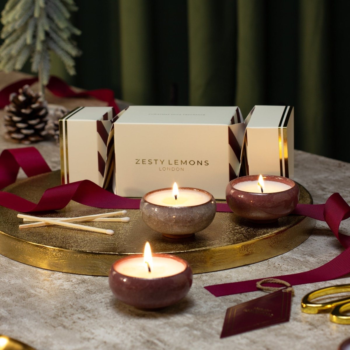 Under the Tree: Burgundy Tea Light Cracker (Box of 3) - Spiced Clementine - Joe’s Haven