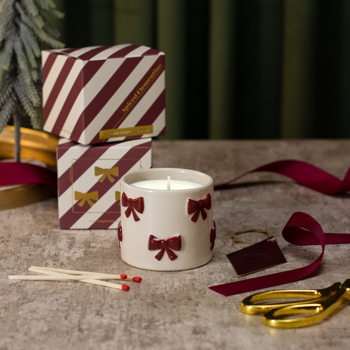 Under the Tree: Burgundy Bow Candle - Spiced Clementine - Joe’s Haven