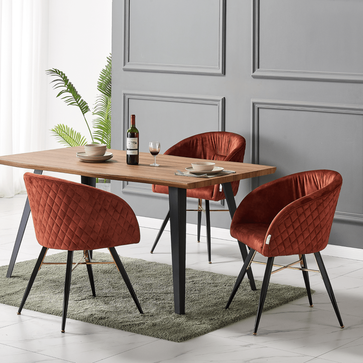 Vittorio Rocco LUX 5PCs Dining Set includes an Oak Dining Table and Set of 4 Dining Chairs - Joe’s Haven