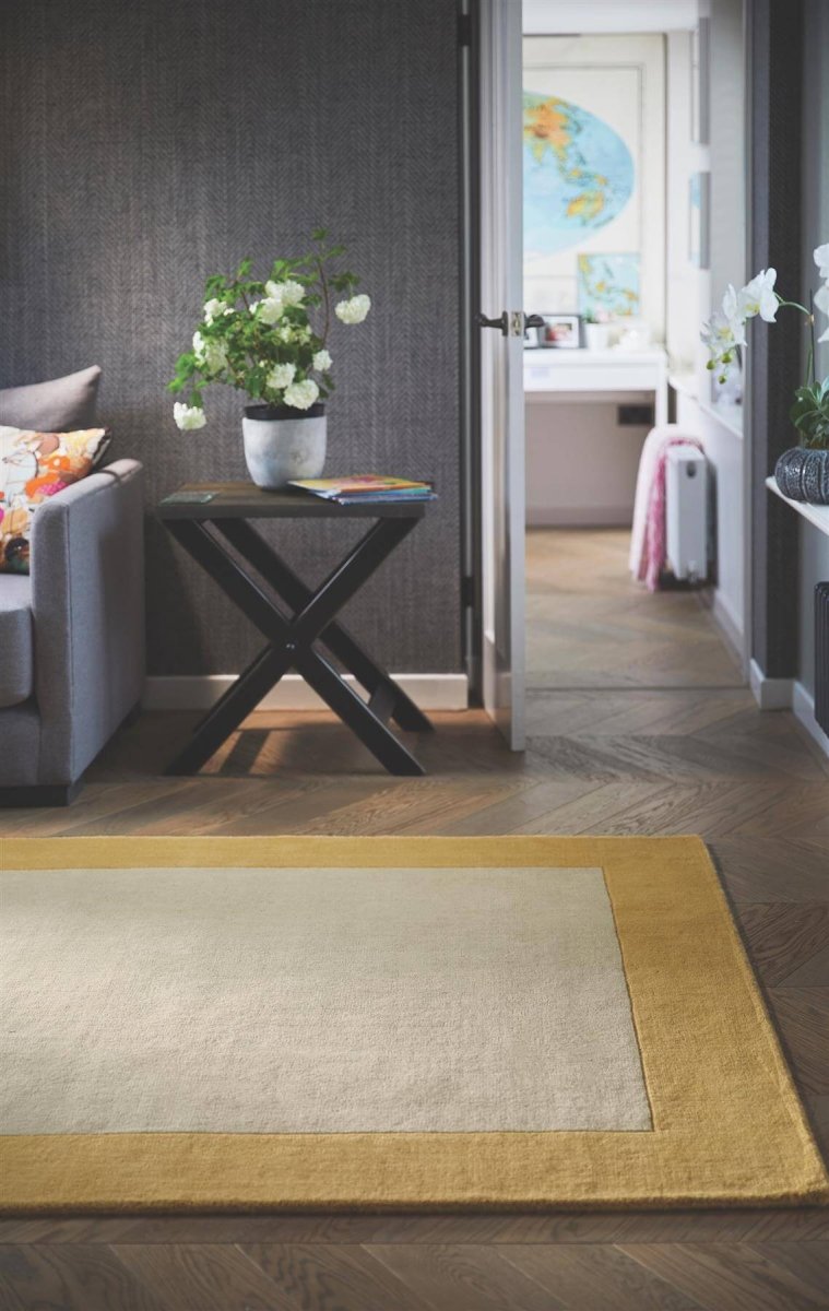 Bordered Yellow Wool Rug - Joe’s Haven