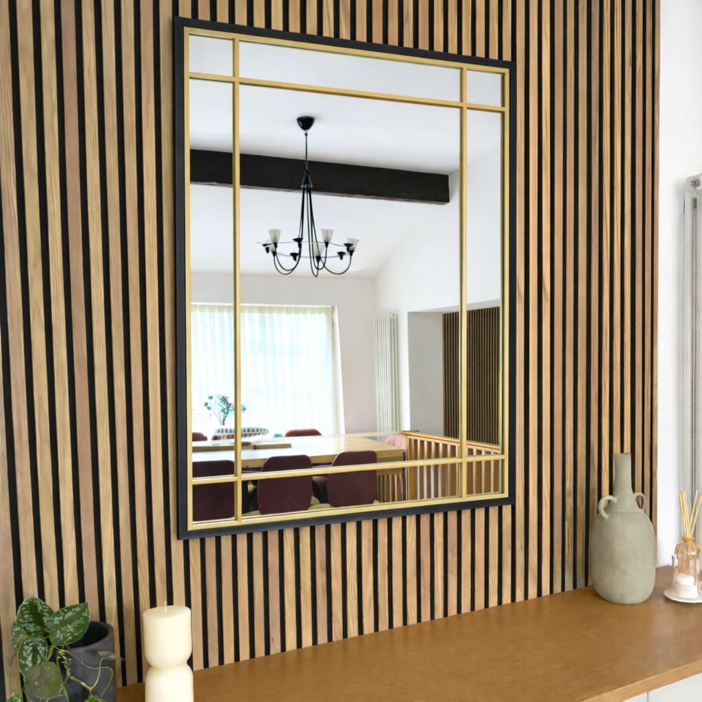 Aimi - Black & Gold Metal Rectangle Window Mirror - 95cm x 120cm - Joe’s Haven