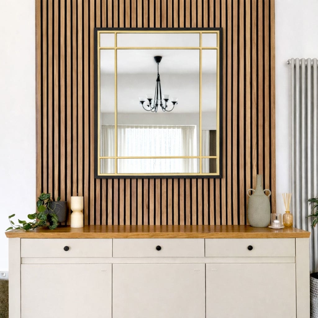 Aimi - Black & Gold Metal Rectangle Window Mirror - 95cm x 120cm - Joe’s Haven