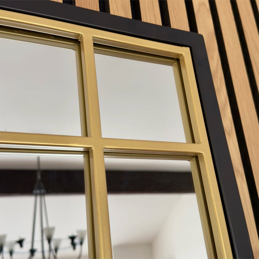 Aimi - Black & Gold Metal Rectangle Window Mirror - 95cm x 120cm - Joe’s Haven